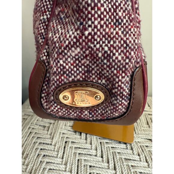 Celine Burgundy Leather and Tweed Handbag - Picture 7 of 11